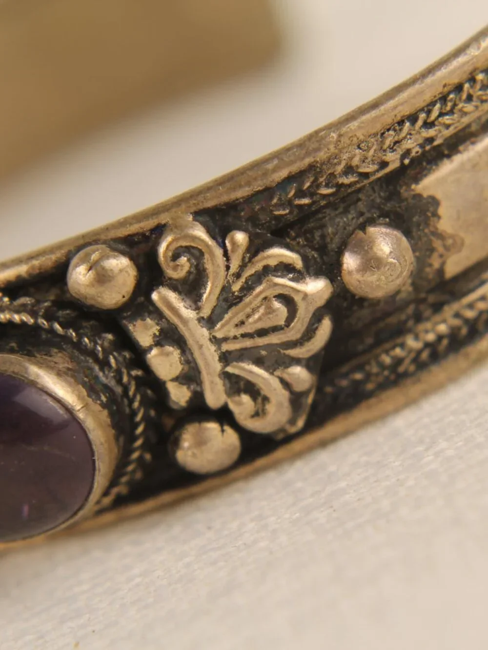Vintage Silver Moonstone Amethyst Cuff Bracelet Tested Boho Artisan